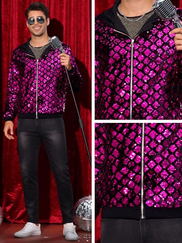 Image of Lars Amadeus Argyle Sequins Jackets for Men's Long Sleeves Metallic Shiny Hooded Disco Jacket