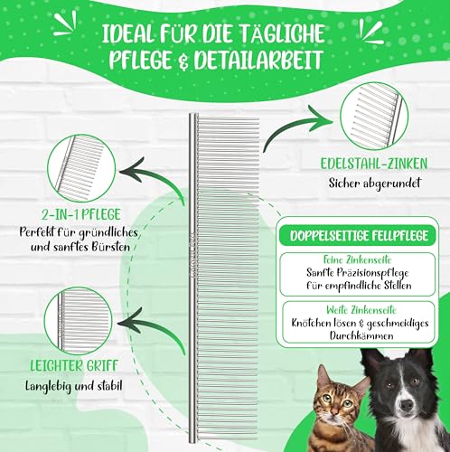 NEU! Profi Hundekamm zur Fellpflege von mittlerem & langem Haar bei Hunde & Katzen, Pudel, Goldendoodles I Golden Pets kompatibel - Gegen Knoten und zum Finish I + neues E-Book Größe M-L