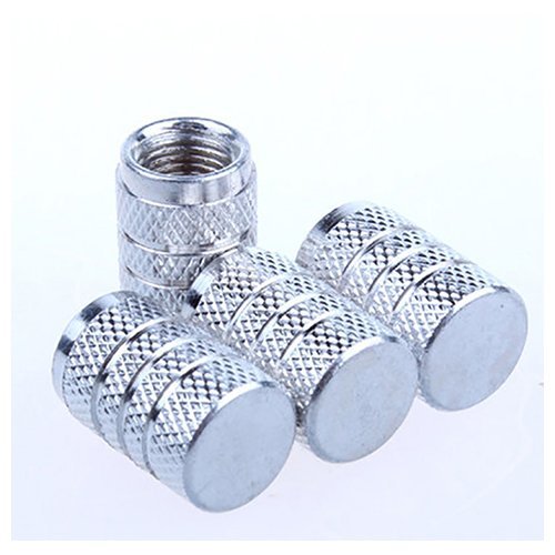 Godeson Silver Car Tire Valve Stems Cap Knurling Style Tire Valve Cap from Godeson, 4 Pcs/Set , aluminum Tire Wheel Stem Air Valve Caps for 8V1 US schrader valve, Dustproof Caps