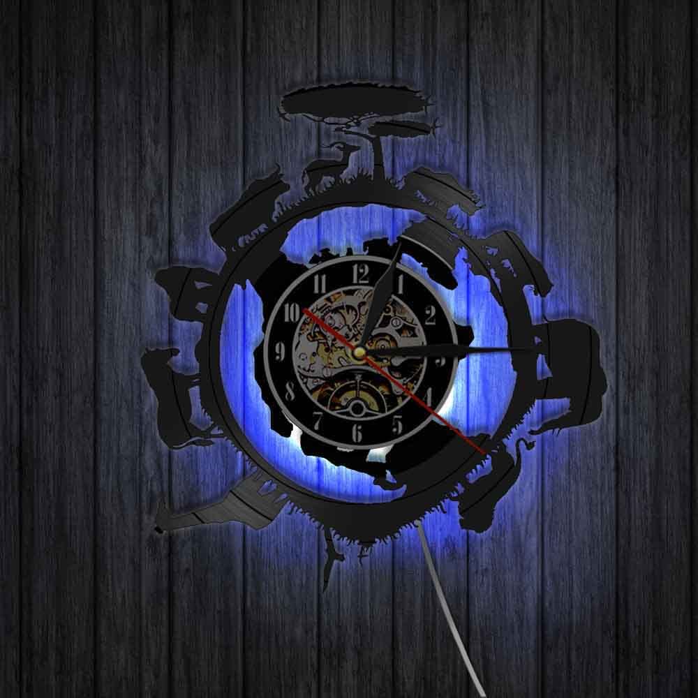 Smotly With Light Vinyl Wall Clock, African Steppe Elephant Design Modern With 7 Colors Led Night Light Decorative Silent Wall Clock Gift. (With Light)