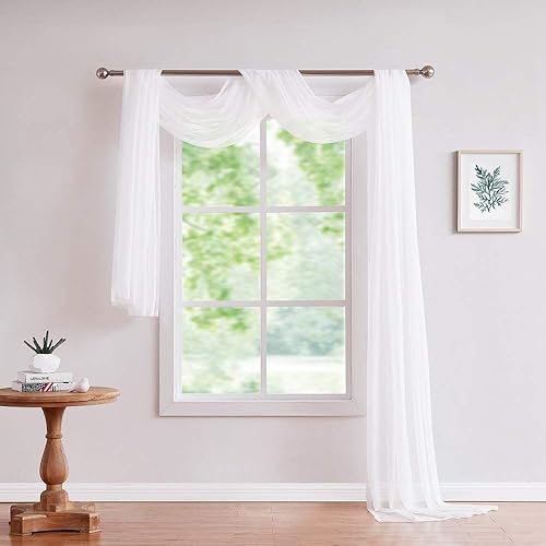 Miniatura 2 de Warm Home Designs Bufanda de ventana blanca transparente de 30 pies de largo. Estas bufandas de cenefa de longitud XXL de 54 x 360 pulgadas de