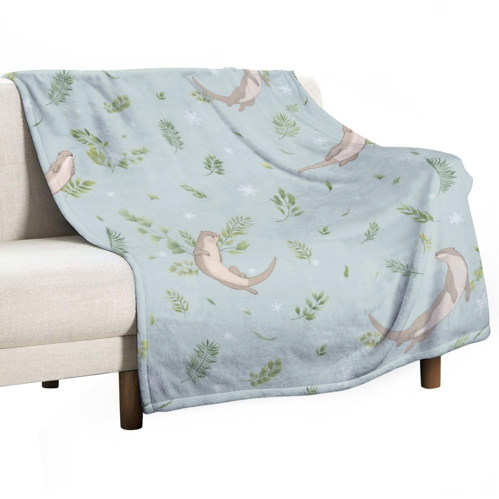 NIBABA Happy Otters Swim Blanket Throws, Soft Fleece Blankets for Men, Women, Boys, Girls, Cozy Plush Comfy Microfiber Throw Blanket for Couch Sofa Bed Chair 50x60inch (125x150cm)