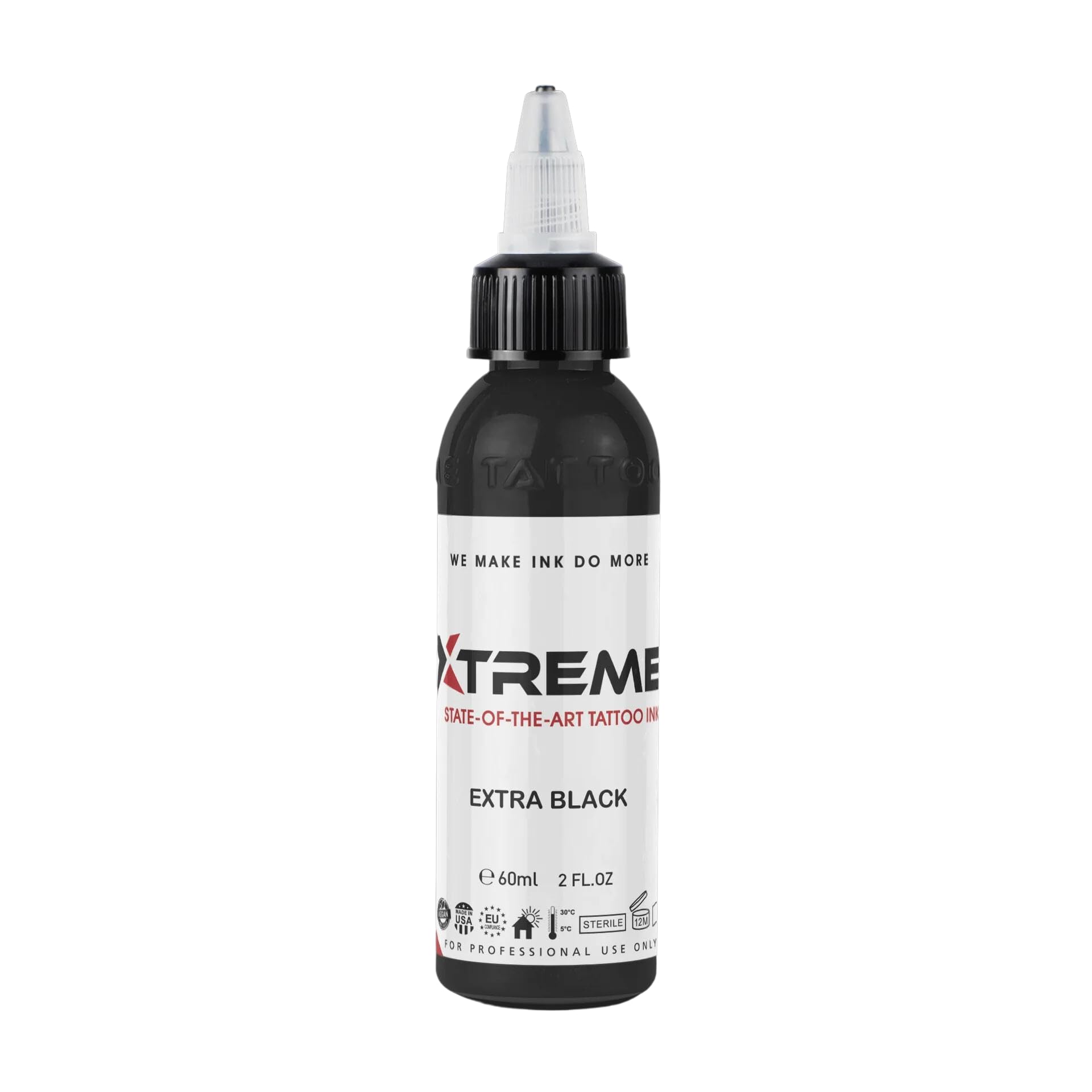 Xtreme Tattoo Ink, Versatile Medium Viscosity for Precision Tattooing, Rich Hue, Quick Healing, Acrylic-Free, Water Based and Premium Quality, Ready-to-Use Tattoo Ink (Extra Black, 2 oz)