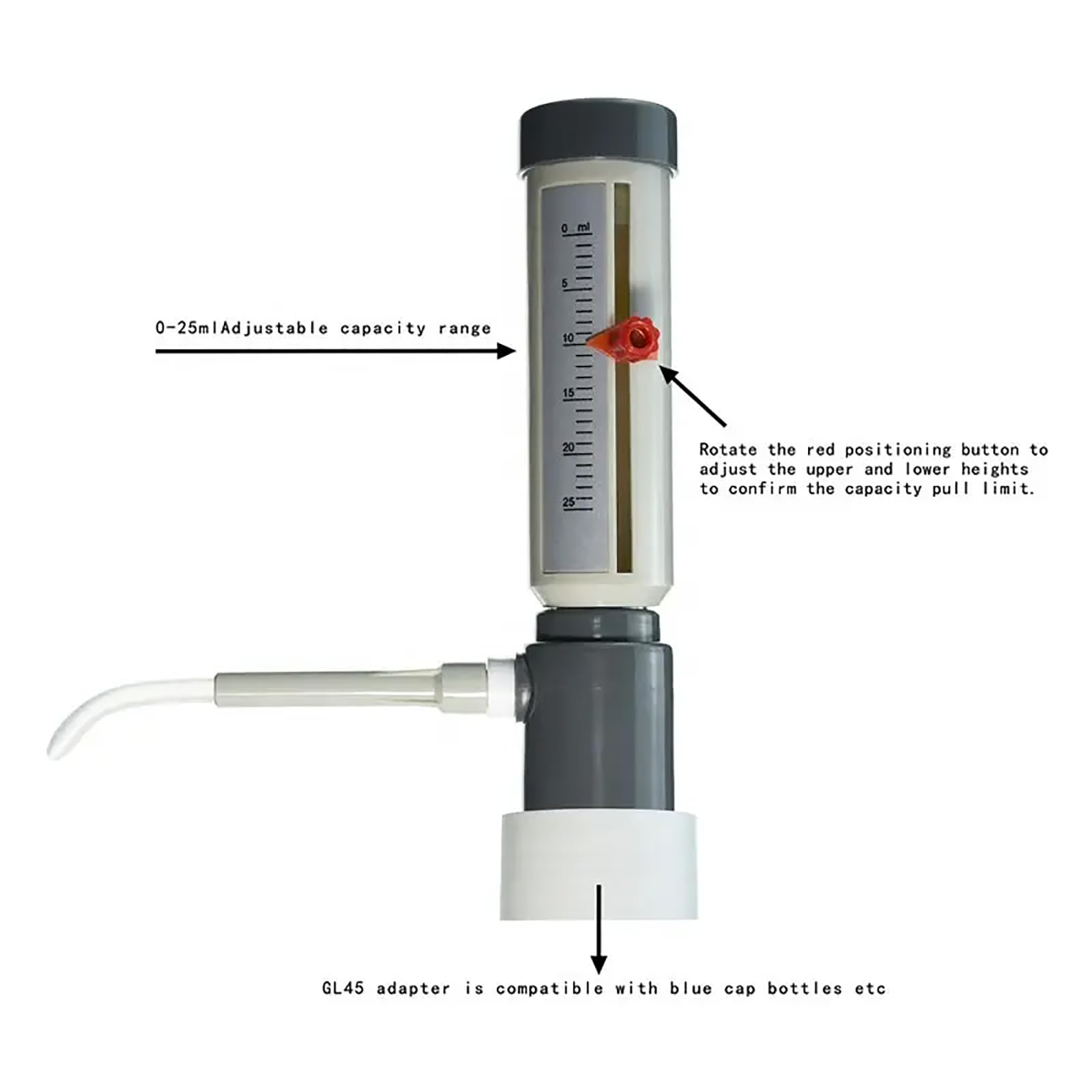 ERICAT Dispensador Superior De Botella De Laboratorio, Pipetas De Laboratorio Ajustables con Botella Reactiva Y Escala Precisa, Volumen Ajustable De 0-25 Ml Y Pipeteo Suave Seguro, para Laboratorio