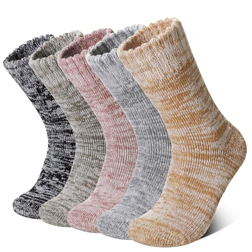 Calcetines de lana merino para mujer, 5 pares, cálidos, de invierno, senderismo, gruesos, térmicos, acogedores, para trabajo, suaves, para mujer, 5 pares multicolor, Talla única