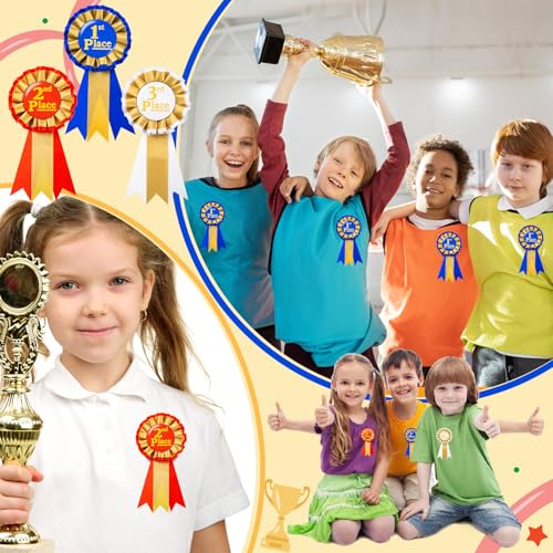 12Pcs Award Ribbon Rosette Set, 1st 2nd 3rd Honorable Ribbon for School Classroom Competition Prize Fair Talent Show