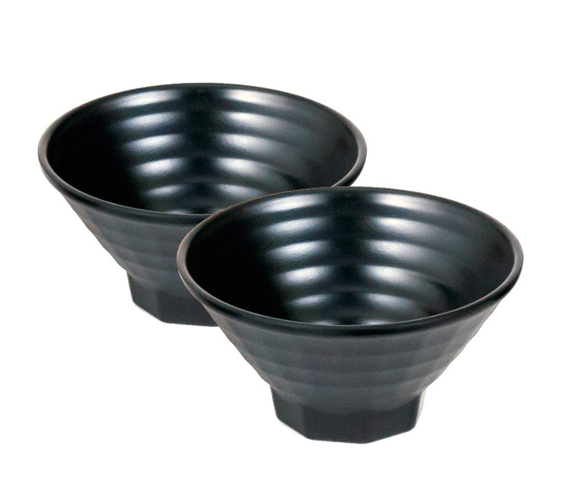 Hinomaru Collection Matte Black Melamine Large Ramen Pho Noodle Bowl Multi Purpose Udon Soba Bowl 2 Piece Pack Home Kitchen Restaurant Supply Grade 7"D x 3.5"H Black