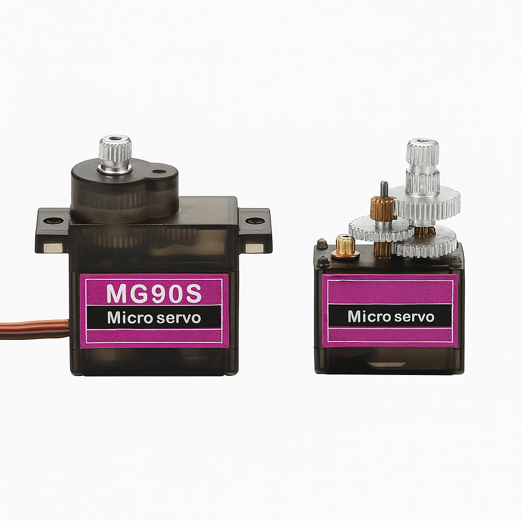5 x Micro Servo Moteur MG90S 360º en Metal, Noir, Pour Hélicoptère RC Smart Robot Voiture Avion Bateau, Connecteur à 3 fils, Contrôle de Mouvement de Précision, Robotique et Modélisme