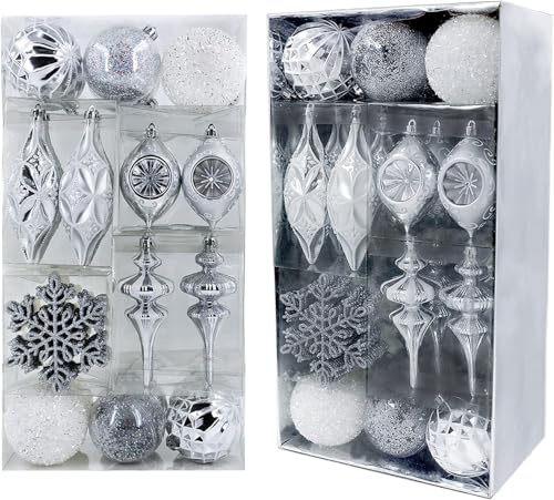 Valery Madelyn Christmas Ball Ornaments for, 50ct White and Silver Shatterproof Christmas Tree Decorations Set, Elegant Hanging Ornaments for Xmas Trees Bulk Holiday Wedding Party Decor