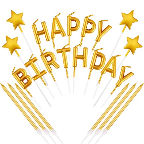 Anjing - 23 Velas de cumpleaños con diseño de Estrellas, Color Dorado