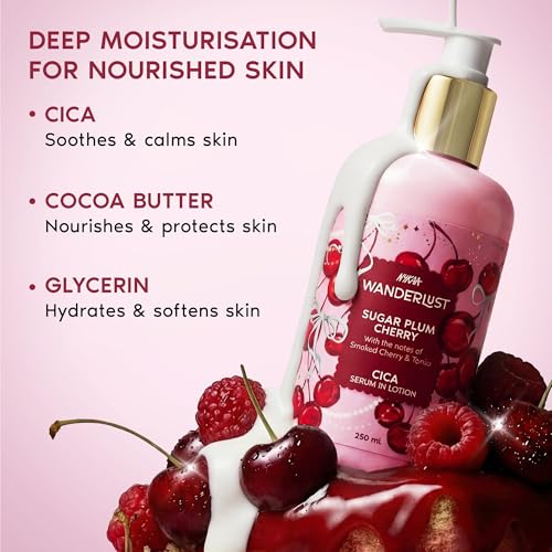 Image of Nykaa Wanderlust Sugar Plum Cherry Moisturising Body Lotion, 250 ml |Cherry & Raspberry | Lightweight, Long-Lasting Moisturisation| Vegan, Paraben-Free I Suitable for All Skin Types