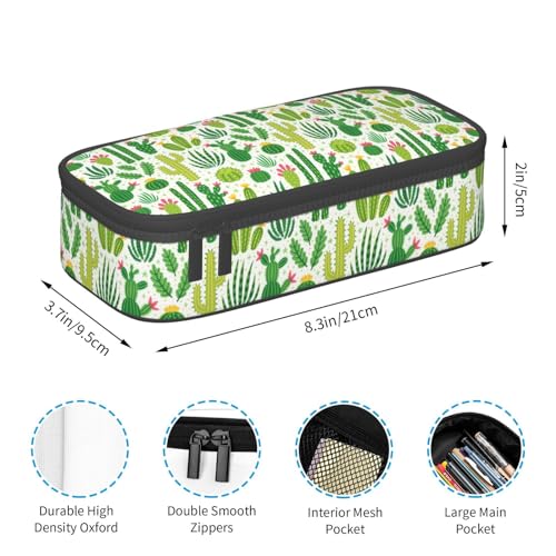 Image of Desert Plant Green Cactus Large Pencil Case, Pencil Pouch With Zipper Compartments Stationery Pencil Bag For Kids Teens Students School Supplies