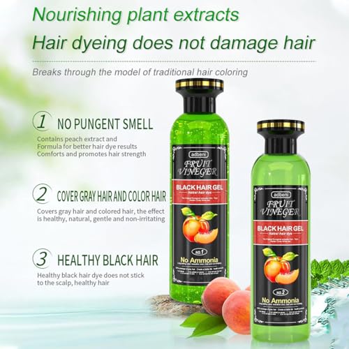 Image of Adbeni Fruit Vinegar Gel Hair Color, Black | Natural Hair Dye for Men & Women | No Ammonia & No Harsh PPD, Long-Lasting Colour, Gentle on Scalp | Grey Coverage | 200 ml