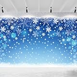 deFouliao 7x5ft Winter Backdrop Blue Snowflake Frozen Falling Snow Photography Background Ice Snowfall Backdrops for Baby Shower Kids Wonderland Birthday Party Decoration Banner Photo Booth
