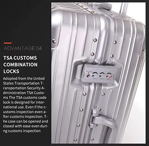 Erlun 100% Aluminum Alloy Brand Rolling Luggage Spinner 28 Inch High Capacity Women Trolley Men Business Suitcase Wheels (Silver, 20Inch) #TOP4