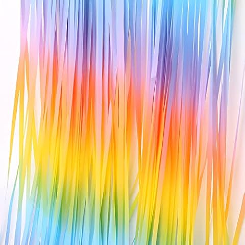 GREATRIL Pastel Rainbow Foil Fringe Curtain Cover