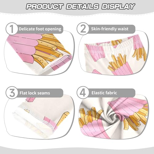 Pink French Fries Girls Leggings,Workout Leggings for Girls Toddler Athletic Legging Size for 3-10T3