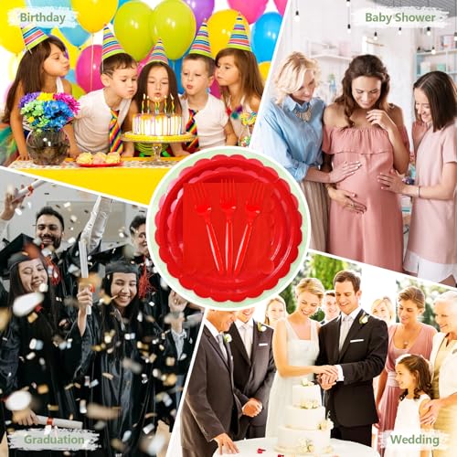 Image of Mulbozy 100 Pcs Cute Red Paper Plates and Napkins Disposable Set for Party