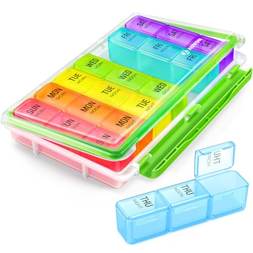 Image of AUVON Weekly Pill Organizer 3 Times a Day with Moisture-Proof Design, Large Pill Box 7 Day Easy to Use, Portable Pill Case for Travel with Double Protection, Pill Containers for Vitamins, Medications