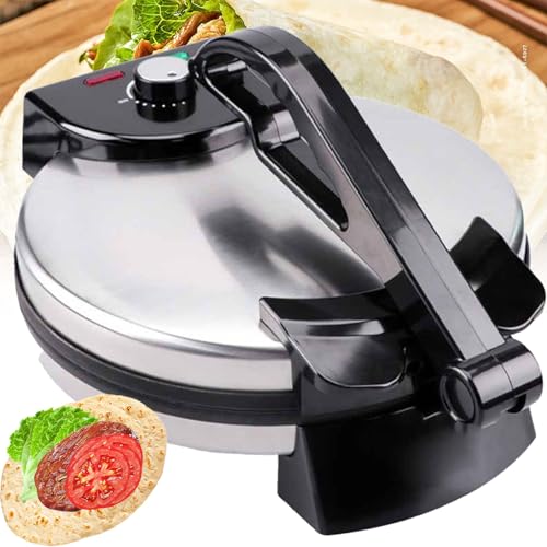 1800W Electric Tortilla Press - 12-Inch Double-Sided Baking Maker, Stainless Steel, Non-Stick, Anti-Scald Handle, Indicator Light for Tortilla & Naan Bread