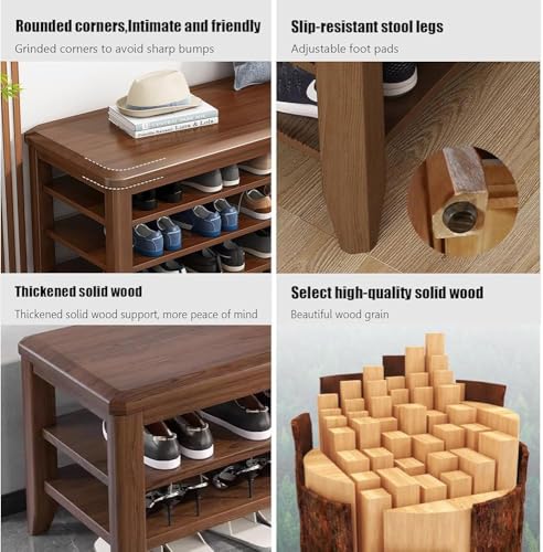 Banc de rangement à chaussures en bois massif ajustable et peu encombrant - 7