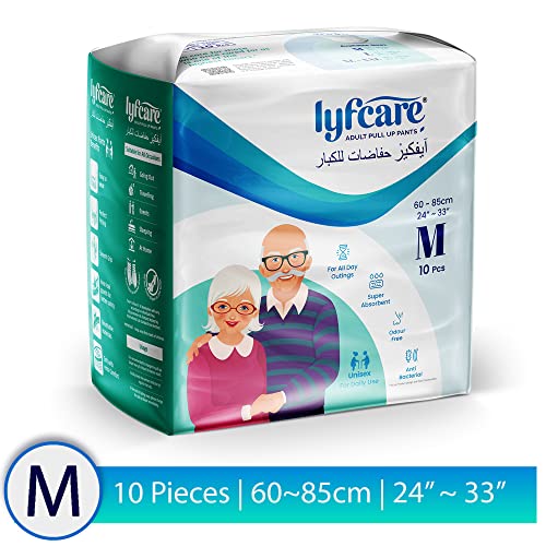 Image of Lyfcare Adult Diapers Medium Size (M) - 30 Units (Pack of 3) | Unisex Diapers Pants Style | Waist (60-85 cm) | Wetness Indicator, Super Absorb, 360 Protection & 0% Leakage | For Men & Women