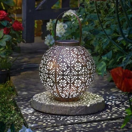 Marco Paul Solar LED Hanging Lantern Lighting for Garden Round Demasque Style Light Autumn Outdoor Table Light Solar Powered Garden Light Warm White Lighting