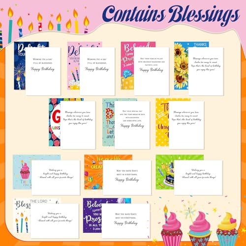 Motiskyy 48 Pack Religious Christian Birthday Cards Bulk with Scripture Assorted Bible Verse 4.5 x 6.2 Inch Christian Blessings Birthday Greeting Cards with Envelopes and Stickers(Classic Style) - Thumbnail 6