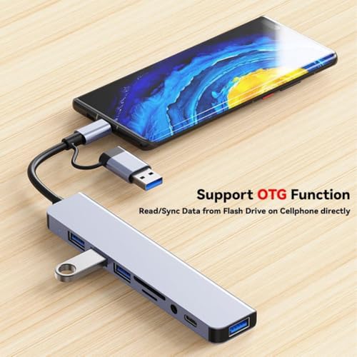 Image of 8-in-1 USB C Hub Multiport Adapter - Type-C Docking Station with 4K HDMI, VGA, Ethernet, 3 USB 3.0 Ports, SDCard Reader, PD Charging - Compatible with MacBook, Dell, HP,Type C Laptops