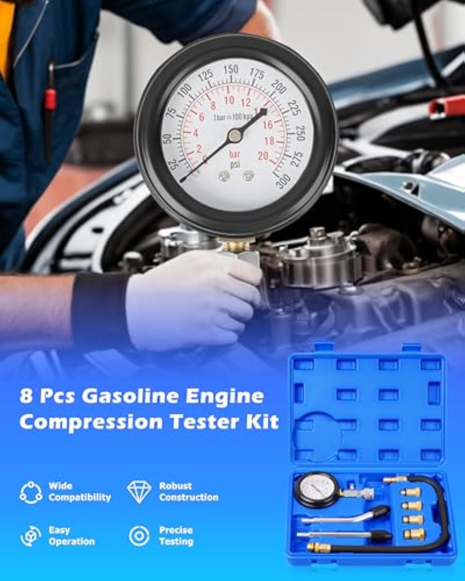 Professional Petrol Engine Compression Tester Kit Set