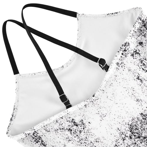Rough Black White Grunge Texture Girls Swim Suit with Adjustable Shoulder Strap, Beach Swim Suits Kids, 3-104