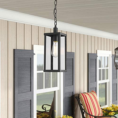 Odeums Outdoor Pendant Lantern, Exterior Pendant Hanging Lights, Pendant Lighting Fixture In Black Finish With Clear Glass #TOP2