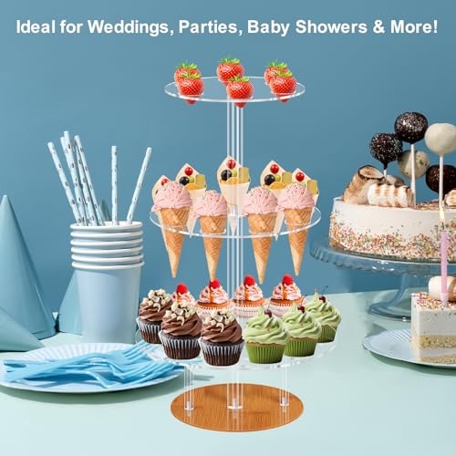 KKZACONL 3 Tier Clear Acrylic Ice Cream Cone Holder 29 Hole Dessert Stand Stable Reusable Food Display for Parties Weddings Bakery by KKZACONL - Used condition - Image 5