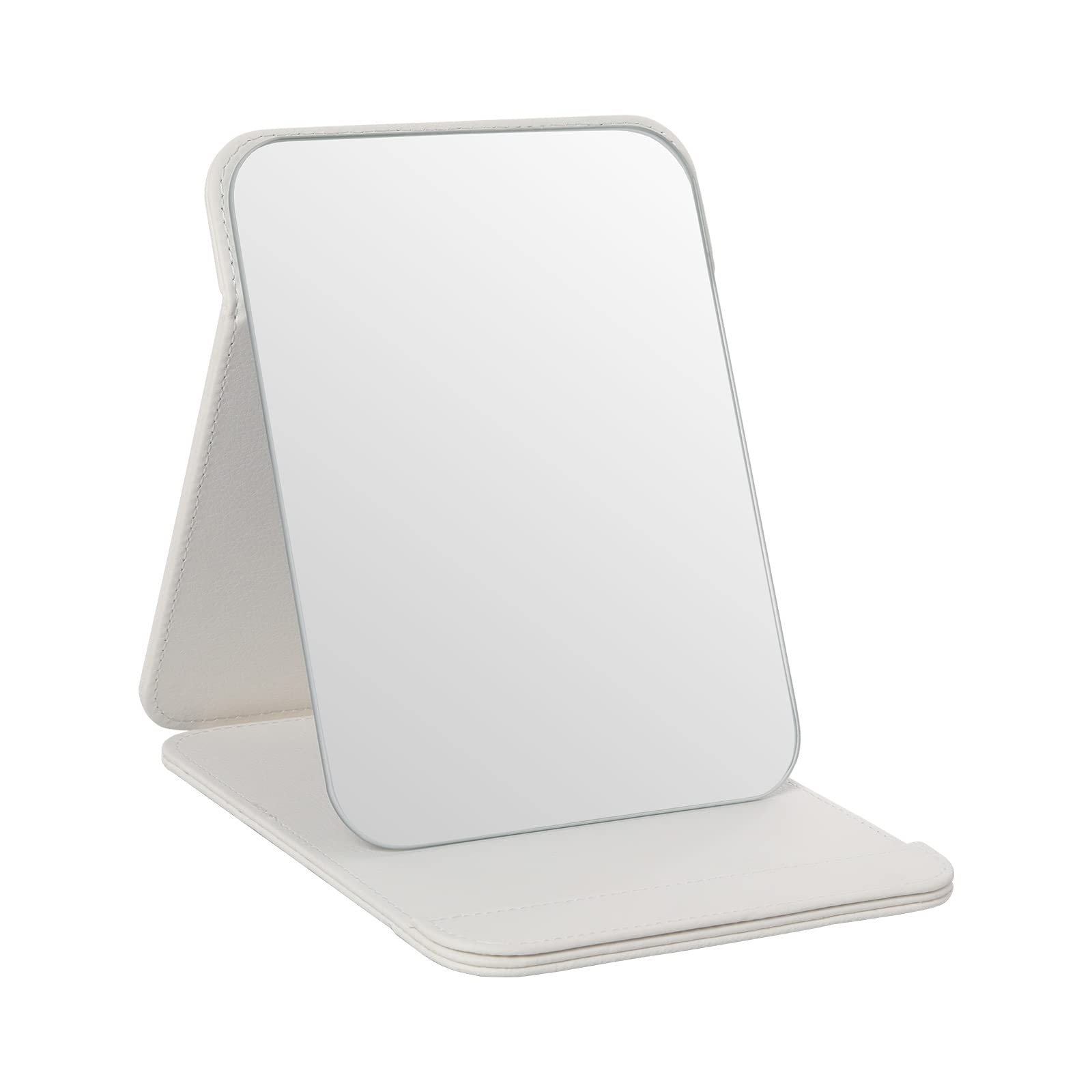 Faltbarer Reisespiegel Mit Ständer – Klappbar, Verstellbar (90–145°), 21,1 X 15,5 Cm, HD-Glas, Leder-Optik