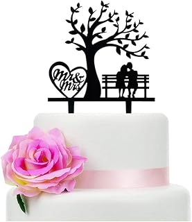 Mr and Mrs Wedding Cake Topper Tree & Bench Themed Cake Topper for Bridal Shower Anniversary Wedding Party Supplies
