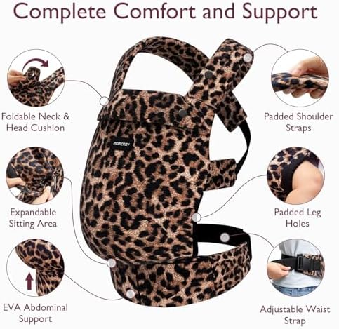 Ergonomik Anne Kanguru | Yenidoğan ve Bebek Taşıma Aparatı | Bel ve Sırt Destekli, Nefes Alabilir Kumaş, Ayarlanabilir Taşıyıcı | 0-36 Ay için Uygun (Leopar) - Görsel 6