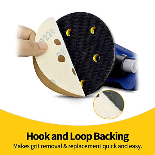 SPEEDWOX 50 Pcs 5 Inches 8 Hole Sanding Discs 220 Grit Dustless Hook and Loop Sandpaper for Random Orbital Sander Yellow Finishing Discs for Automotive Woodworking - Image 4