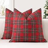 JOTOM Juego de 2 Fundas de Cojín 50x50 cm Navideñas de Cuadros Escoceses Fundas de Cojín de Cuadros Clásicas Farmhouse Funda de Almohada Decorativa para Sofá, Salón y Cama (Rojo Negro)
