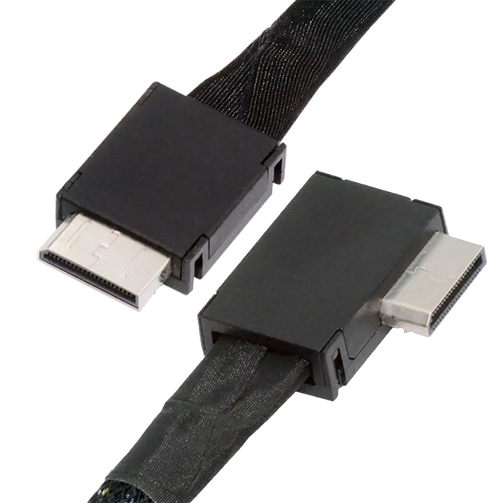 Cable activo de datos OcuLink PCIe 4.0 PCI-Express SFF-8611 4i a SFF-8611 en ángulo izquierdo de 90 grados para eGPU SSD de 50 cm