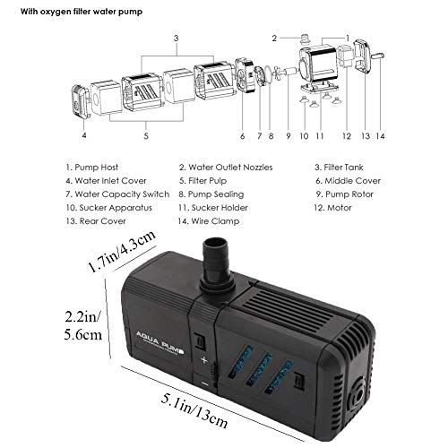 MQ 6-12W Submersible Water Pump 130-320GPH with Filters and Water Nozzles, Ultra Quiet for Aquarium, Fish Tank, Pond, Fountain, Hydroponics - Thumbnail 6