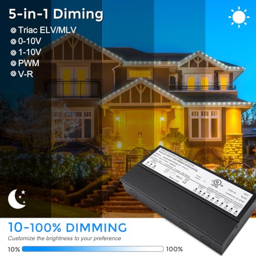 Image of 12V 300W Dimmable LED Driver, 5-in-1 Triac /ELV /MLV /0-10V /1-10V /PWM /V-R Dimming AC to DC Power Supply, IP67 Waterproof LED Transformer, UL Listed, Compatible with Lutron & Leviton Dimmer