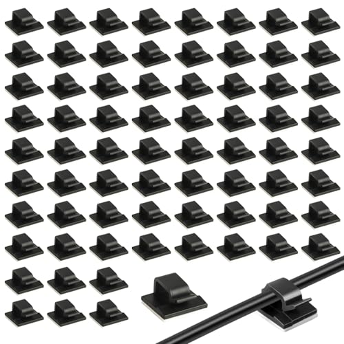 100 Pcs Black Self Adhesive Cable Clips Flat Cable Management Clips