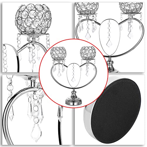 Ownmy 2 Arms Crystal Bowl Tea Light Candle Holder Pillar Candle Stand Candelabra, Elegant Metal Crystal Tealight Holder Votive Candlestick For Table Centerpiece Wedding Party Home Decoration (Silver) #TOP3