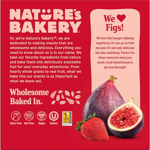 Image of Nature's Bakery Whole Wheat Fig Bars, Strawberry, Real Fruit, Vegan, Non-GMO, Snack bar, 1 box with 6 twin packs (6 twin packs)