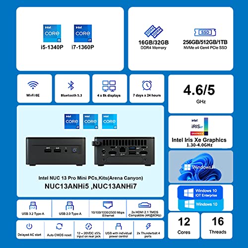 Intel Nuc13 Pro Nuc13Anhi7 32Gbram 2Tb Ssd Mini Pc Mini Computer,Windows 11 Pro Mini Computers,I7-1360P 12 Core,16 Thread, Up To 5 Ghz Turbo,Nvme Ssd Ddr4Ram,Wifi 6E,Bt 5.3,8K Support,Usb 3.2,Gaming #TOP5
