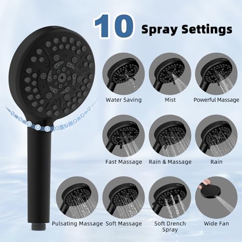 Image of 12 inch Metal Rain Shower Head with Handheld, High-Pressure Showerhead,10-Mode