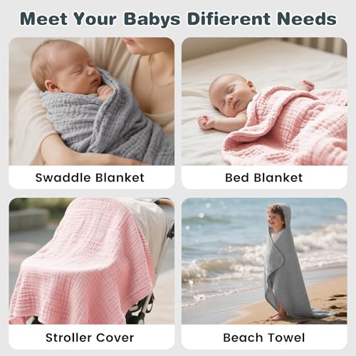 Image of Hooded Baby Bath Towels for Newborn, 2 Pack - 6-Layer 100% Muslin Cotton, Soft Absorbent Baby Towels with Hood for Babies, Infants & Toddlers, Large 32x32 Inch Unisex Newborn Baby Bath Essentials