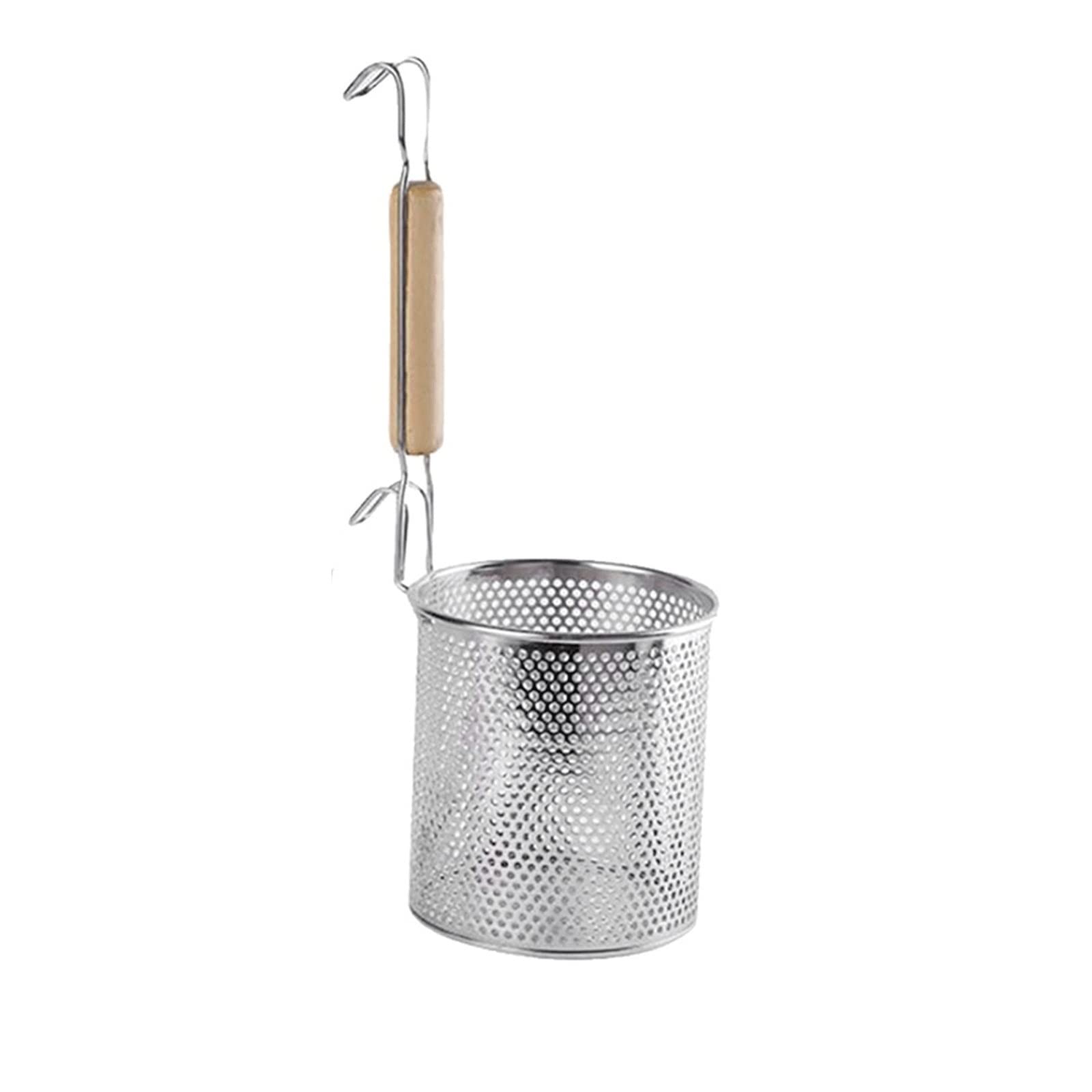 Colador Colador de Alimentos de Fideos de Acero Inoxidable con Gancho y Mango de Madera, Cesta de colador for Udon, albóndigas, Verduras o Pasta Cesta De Malla(12cm)