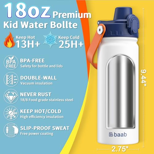 Image of baab 18oz Kids Insulated Water Bottle 18 /8 Stainless Steel Kids Cup 2 Pack | BPA-Free, DIY Stickers, Lockable Spout Lid, Leakproof & Spillproof, Easy to Clean & Carry, Gift for Boy Girl Youth School