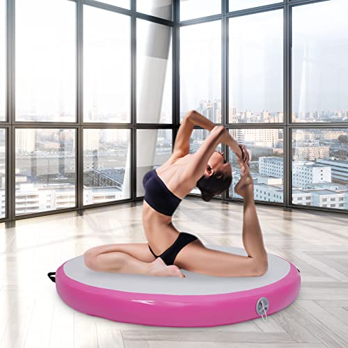 Esterilla de gimnasia inflable Air Track Fitness Fitness Esterilla de gimnasia Tumbling Esterilla de entrenamiento esterilla de yoga redonda con bomba de aire, diámetro 100 cm, grosor 10 cm (rosa) Cover